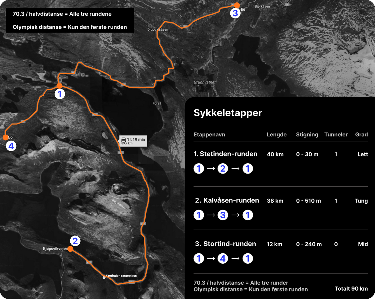 Kart over sykkeletappen